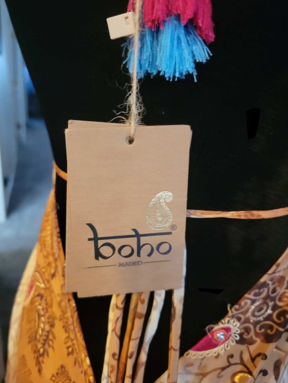 Boho Madrid Dress Backless Exotic Paisley Sparkles Ties & Tassles Flexible Fit - Picture 2 of 16